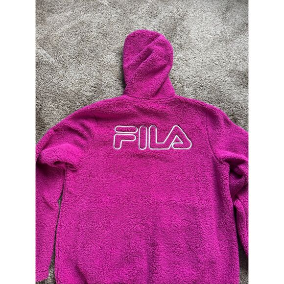 Fila Women's Pink Full Zip Drawstring Hood Sherpa Jacket Size Medium - Picture 5 of 5